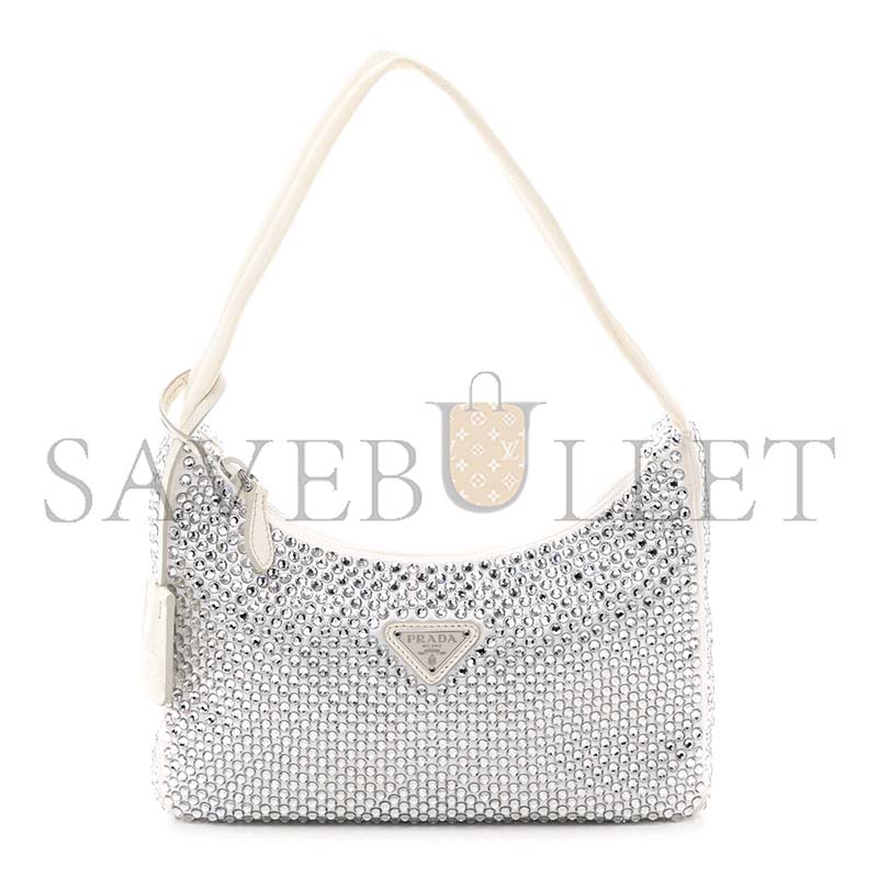 Pra*a re-edition 2000 crystal mini bag white 1ne515 (22*17*6cm)